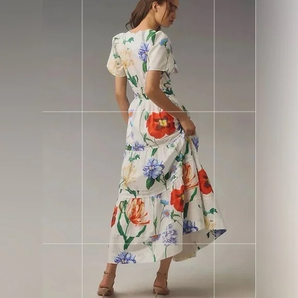 Maeve by Anthropologie Somerset Maxi Floral Dress White Cotton Lined Size M - Picture 3 of 16